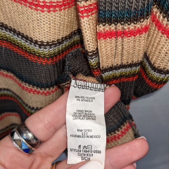 Live In the Moment Long Sheer Knit Duster Striped 70's Style Cardigan Size Small - Picture 5 of 9